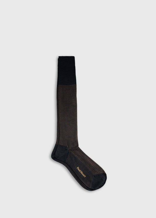 Wool Micro Houndstooth Sock Burgundy, unselectable - Paul Stuart
