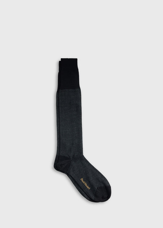 All Year Wool Herringbone Sock Black/Grey - Paul Stuart