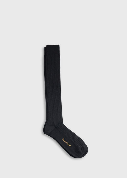 Wool & Cotton Shadow Stripe Sock Black - Paul Stuart
