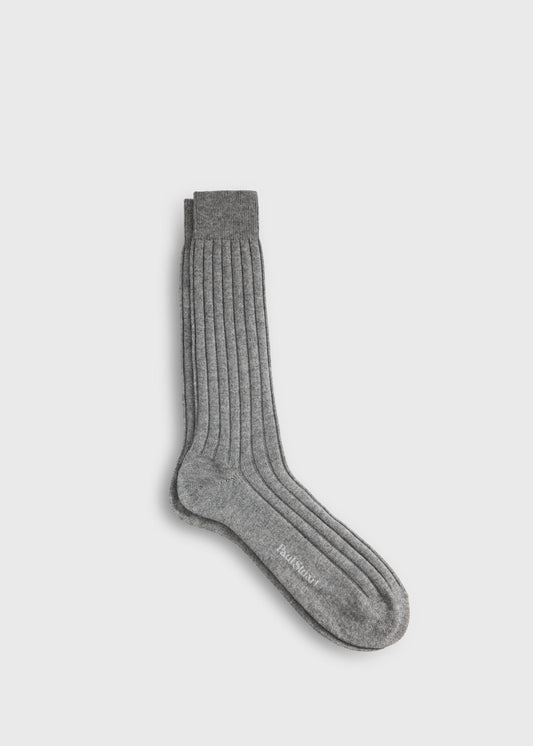 Cashmere Ribbed Crew Sock Black - Paul Stuart
