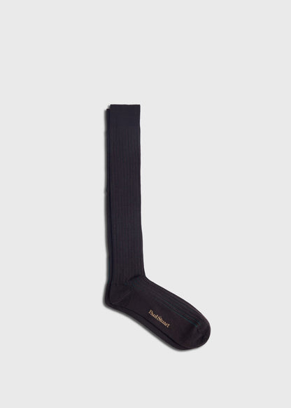 Wool & Cotton Shadow Stripe Sock Black - Paul Stuart