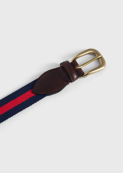 Striped Belt with Leather Trim Navy/Red - Paul Stuart
