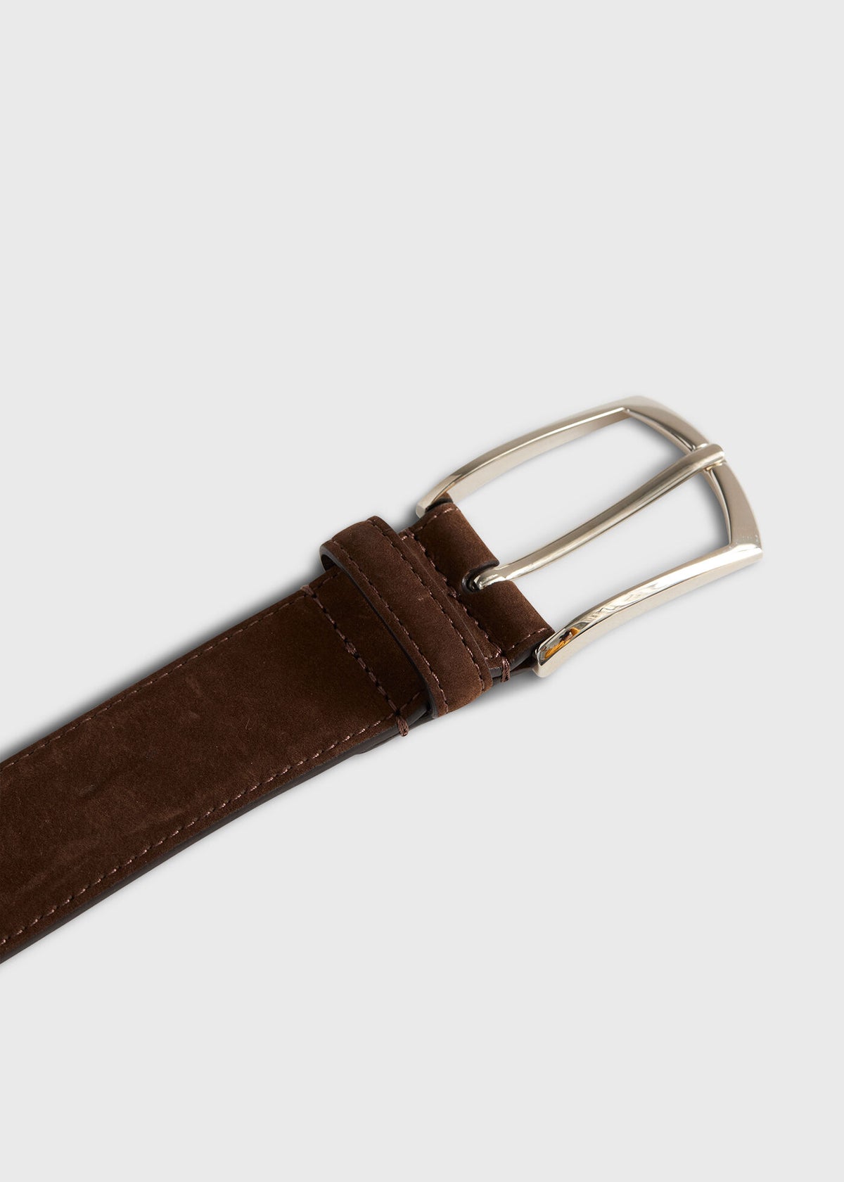 Nubuck Suede Belt with Gold Buckle Dark Brown - Paul Stuart