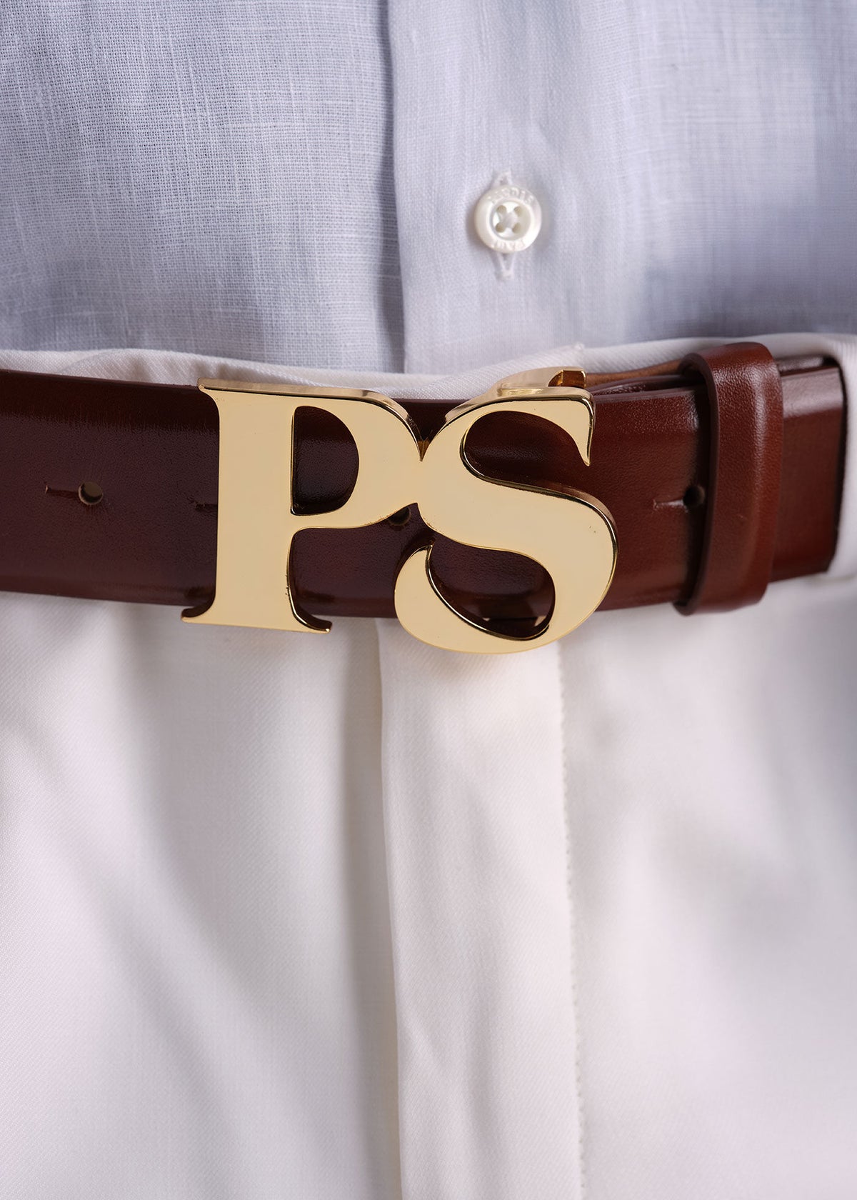 PS Brass Logo Leather Belt Cognac - Paul Stuart