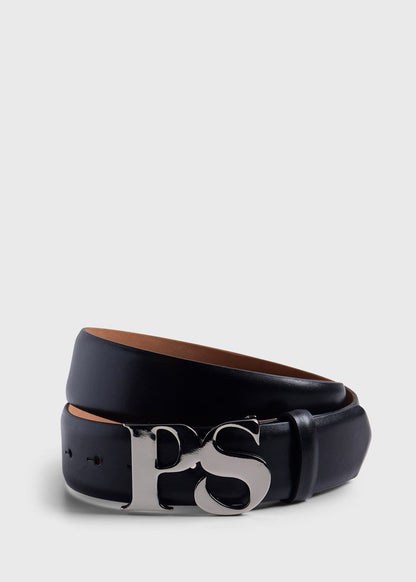 PS Nickel Logo Leather Belt Black - Paul Stuart