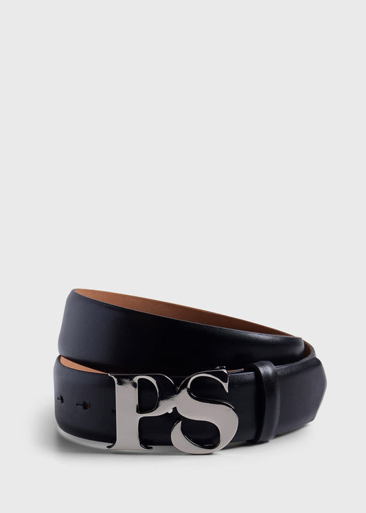 PS Nickel Logo Leather Belt Black - Paul Stuart