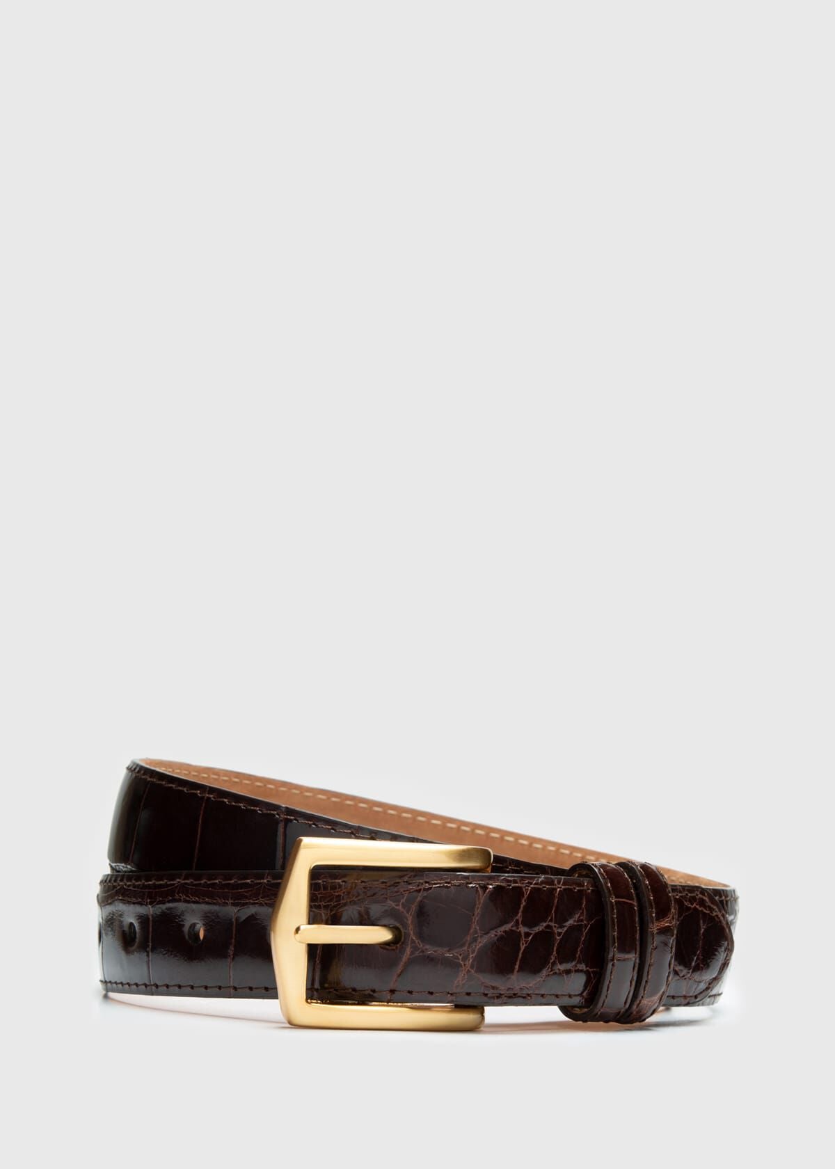 Men's Glazed Alligator Belt in Dark Brown - Paul Stuart Black - Paul Stuart