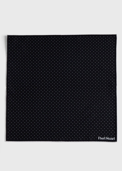 Printed Silk Dot Pocket Square Black - Paul Stuart