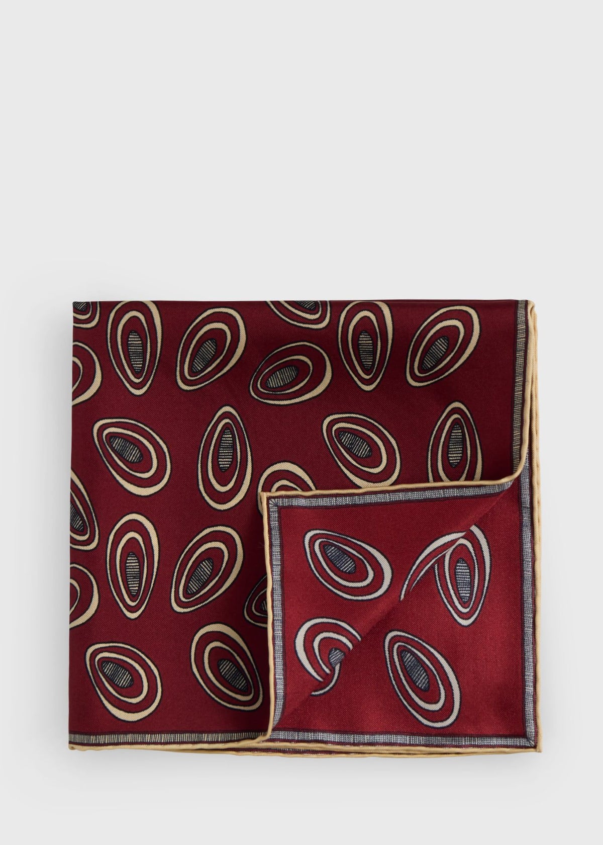 Printed Silk Deco Pocket Square Burgundy - Paul Stuart