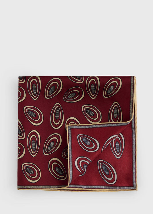 Printed Silk Deco Pocket Square Burgundy - Paul Stuart