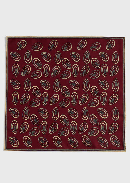 Printed Silk Deco Pocket Square Burgundy - Paul Stuart