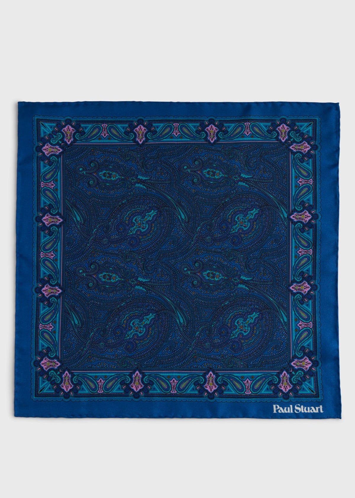 Printed Silk Paisley Pocket Square Magenta - Paul Stuart