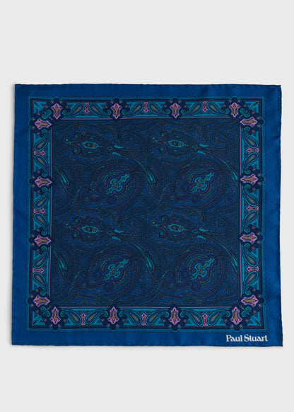 Printed Silk Paisley Pocket Square Magenta - Paul Stuart