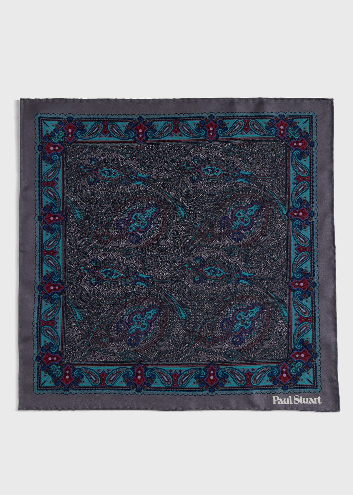 Printed Silk Paisley Pocket Square Magenta - Paul Stuart