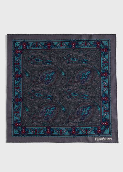 Printed Silk Paisley Pocket Square Magenta - Paul Stuart