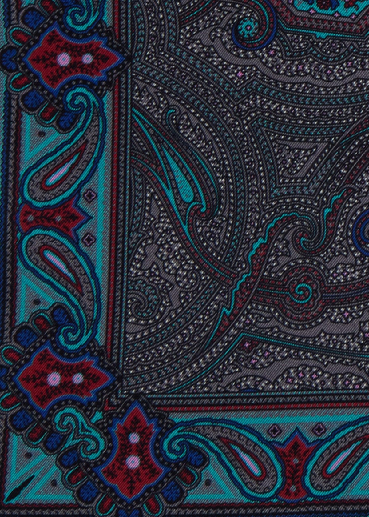 Printed Silk Paisley Pocket Square Magenta - Paul Stuart