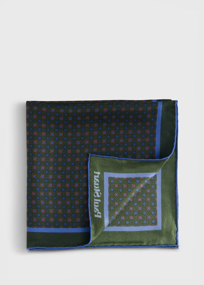 Micro Medallion Print Pocket Square Navy - Paul Stuart