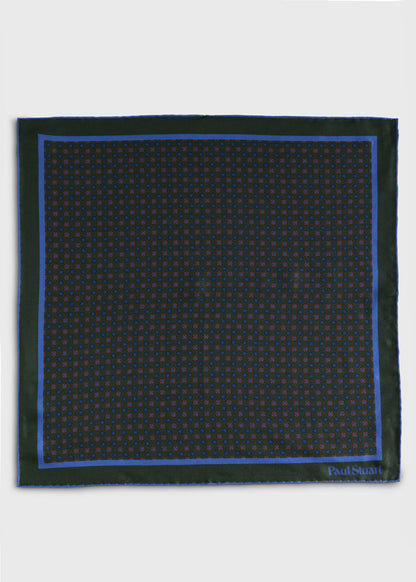 Micro Medallion Print Pocket Square Navy - Paul Stuart