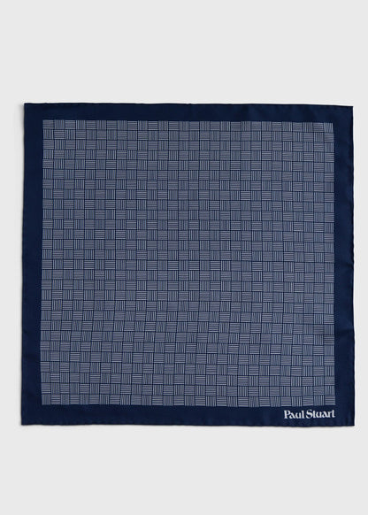 Printed Silk Parquet Pocket Square Black - Paul Stuart