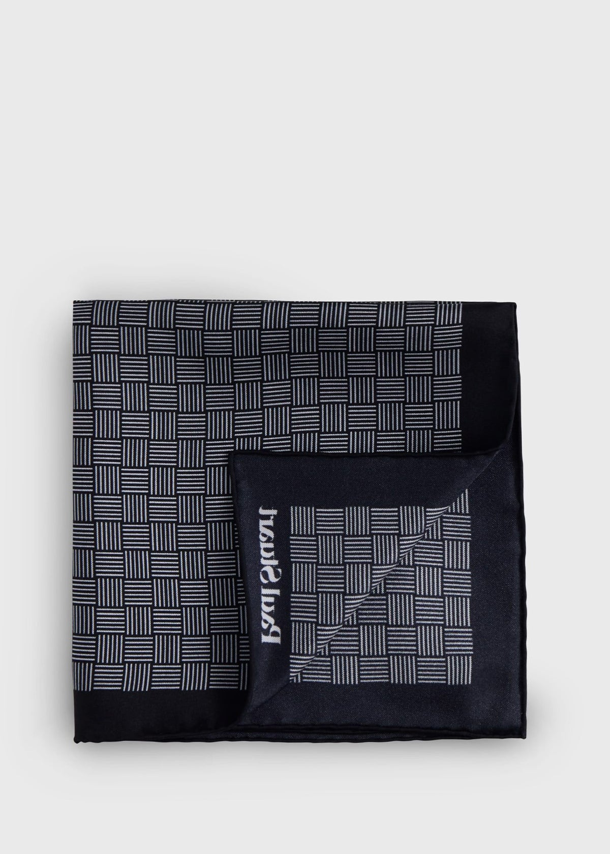 Printed Silk Parquet Pocket Square Black - Paul Stuart
