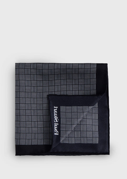 Printed Silk Parquet Pocket Square Black - Paul Stuart