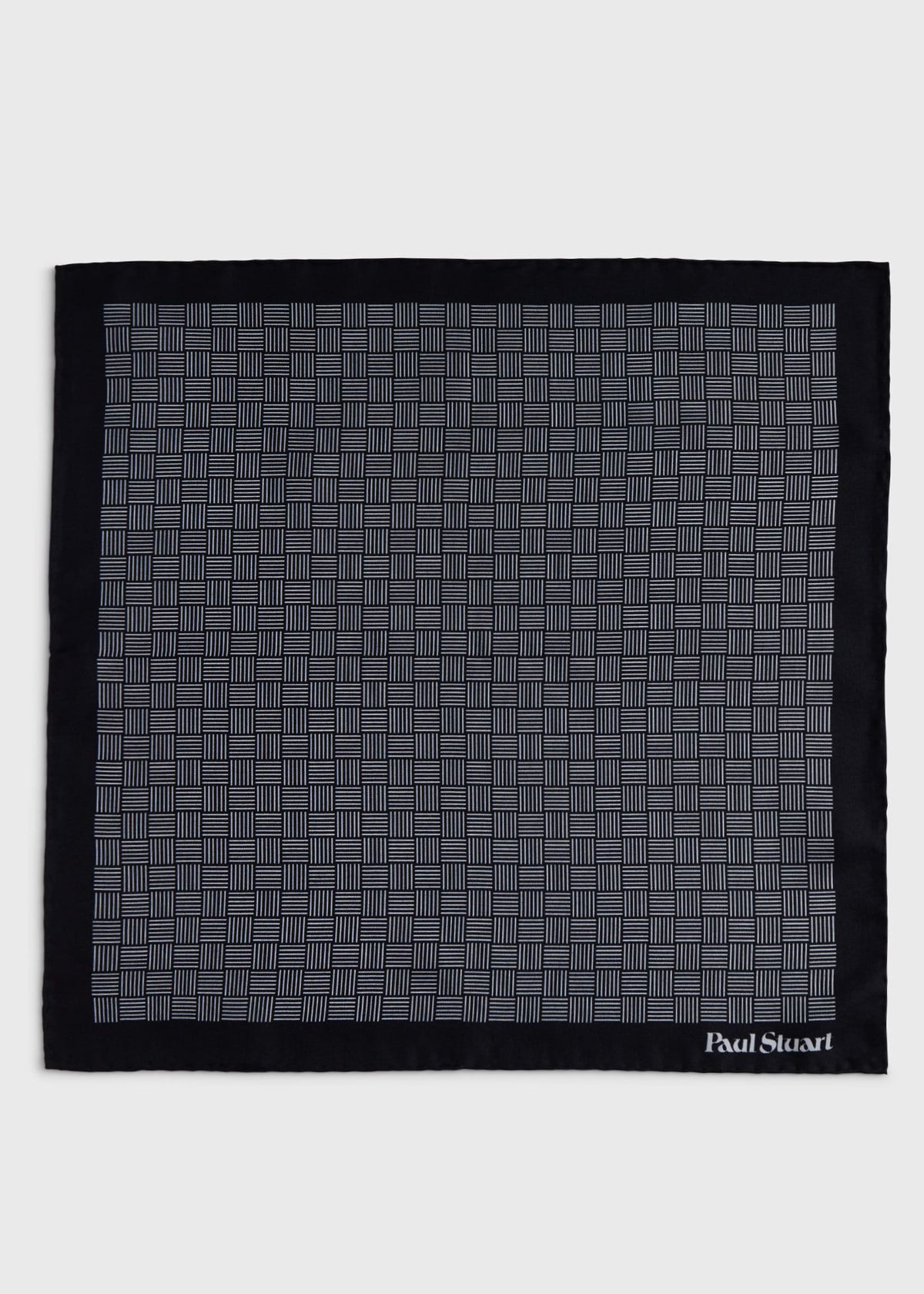 Printed Silk Parquet Pocket Square Black - Paul Stuart