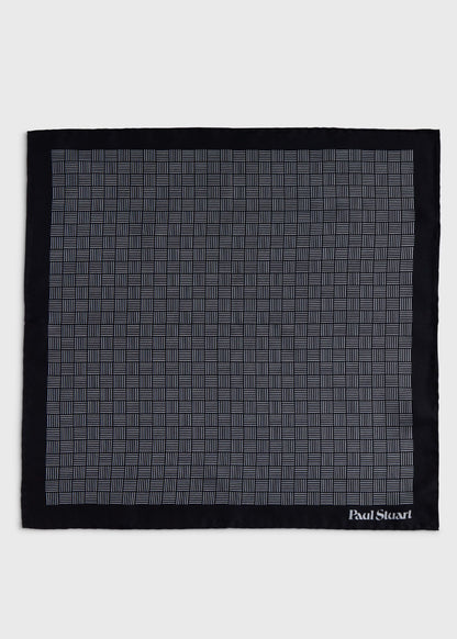 Printed Silk Parquet Pocket Square Black - Paul Stuart