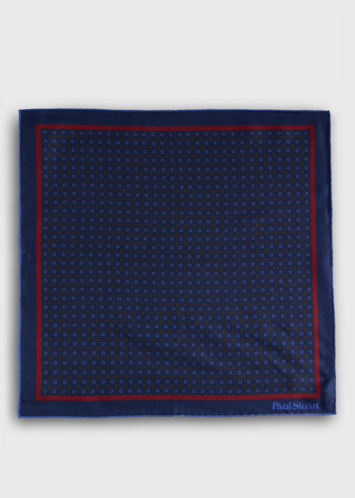 Micro Medallion Print Pocket Square Navy - Paul Stuart