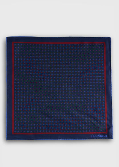 Micro Medallion Print Pocket Square Navy - Paul Stuart