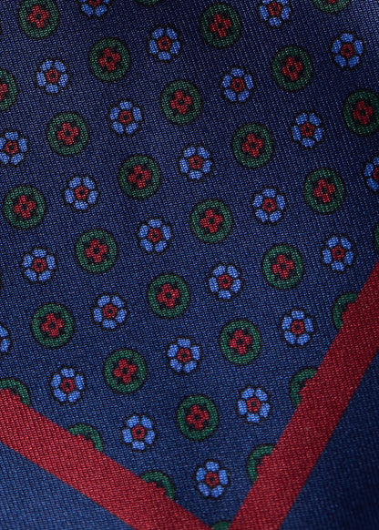 Micro Medallion Print Pocket Square Navy - Paul Stuart