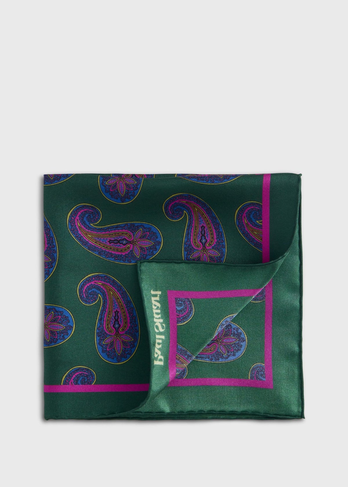 Paisley Print Pocket Square Green - Paul Stuart