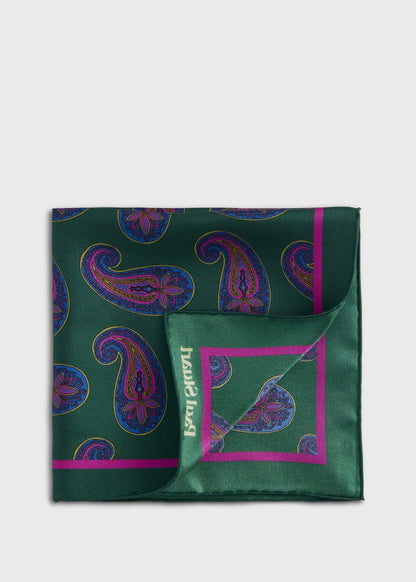 Paisley Print Pocket Square Green - Paul Stuart