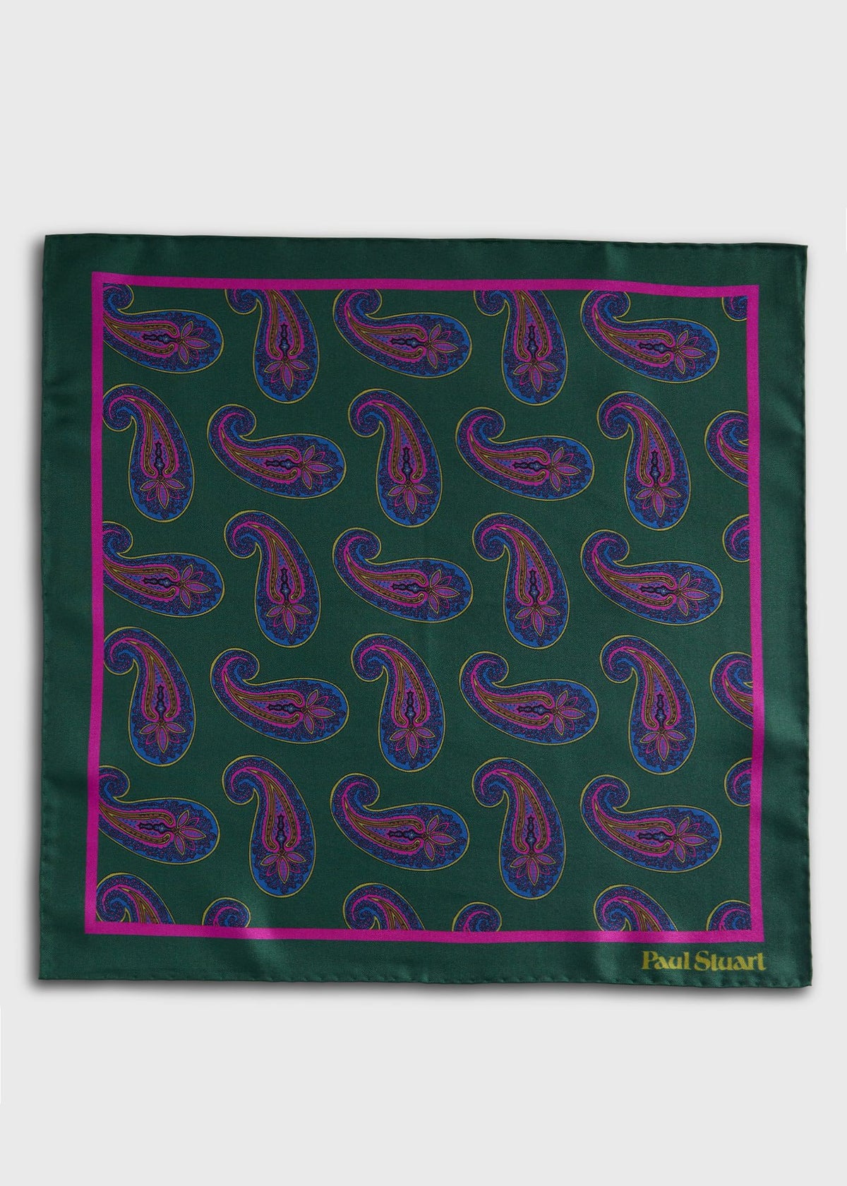 Paisley Print Pocket Square Green - Paul Stuart
