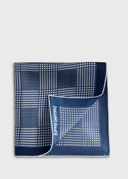 Glen Plaid Silk Pocket Square Black - Paul Stuart