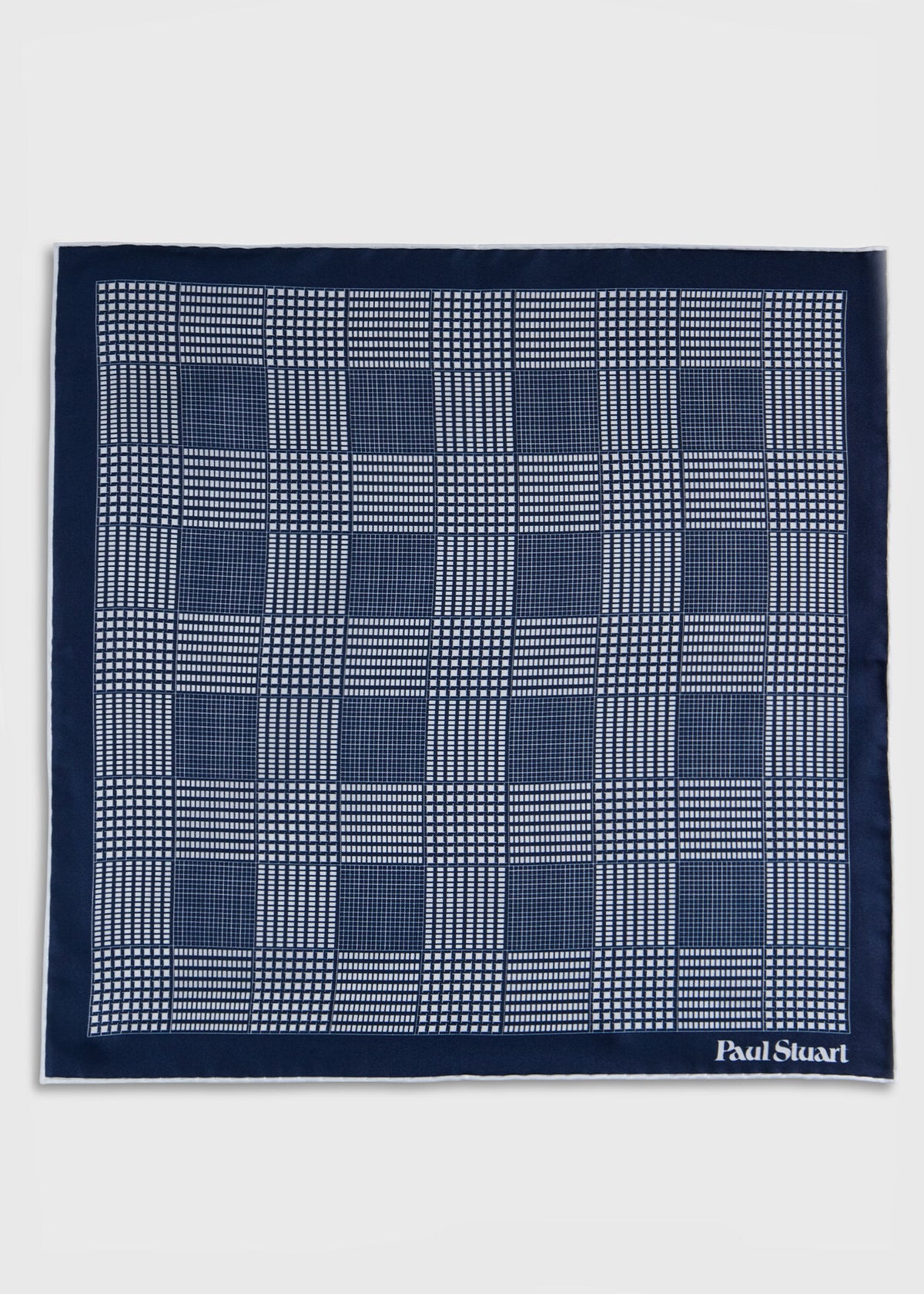 Glen Plaid Silk Pocket Square Black - Paul Stuart