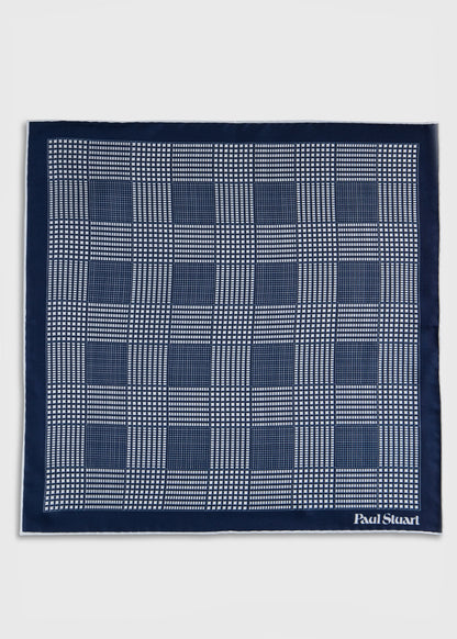 Glen Plaid Silk Pocket Square Black - Paul Stuart