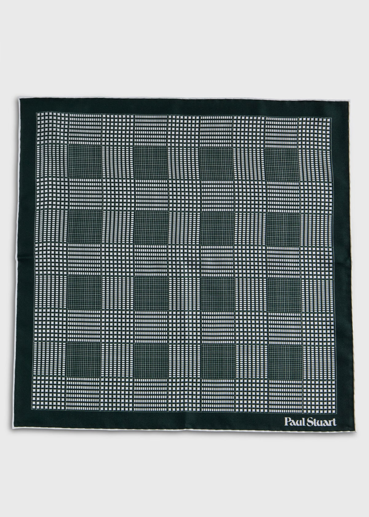 Glen Plaid Silk Pocket Square Black - Paul Stuart