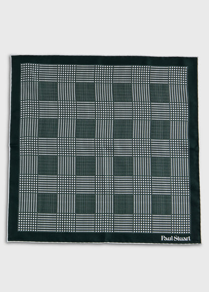 Glen Plaid Silk Pocket Square Black - Paul Stuart
