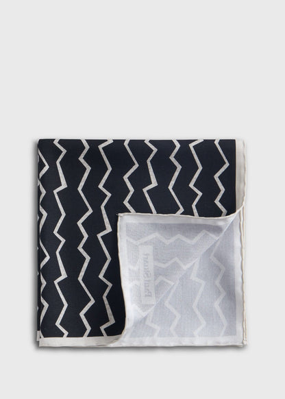 Silk Printed Geometric Pocket Square Black - Paul Stuart