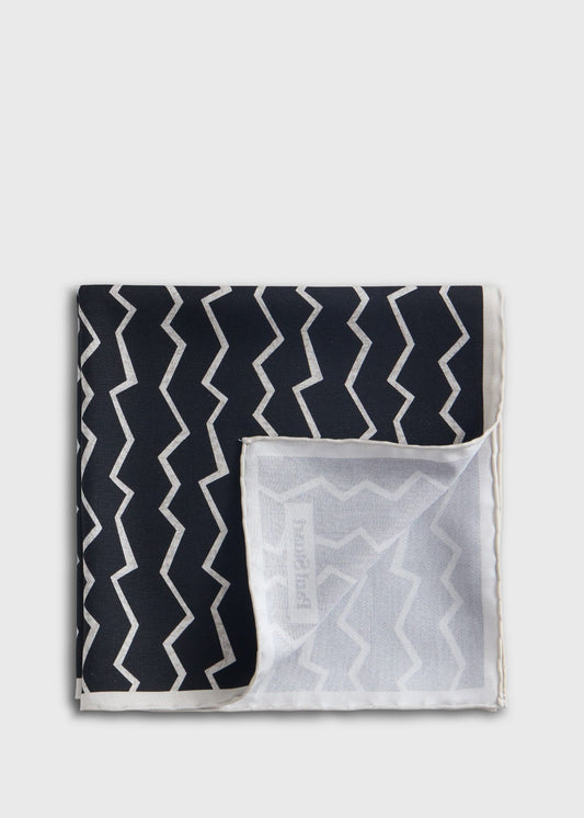 Silk Printed Geometric Pocket Square Black - Paul Stuart
