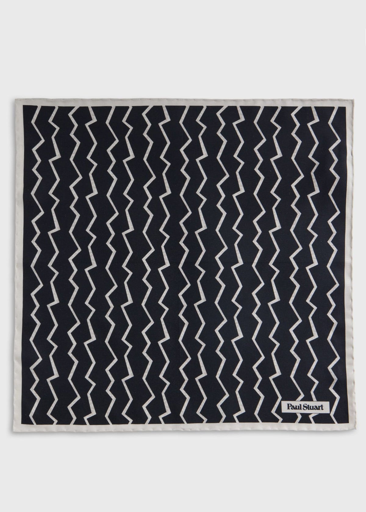 Silk Printed Geometric Pocket Square Black - Paul Stuart