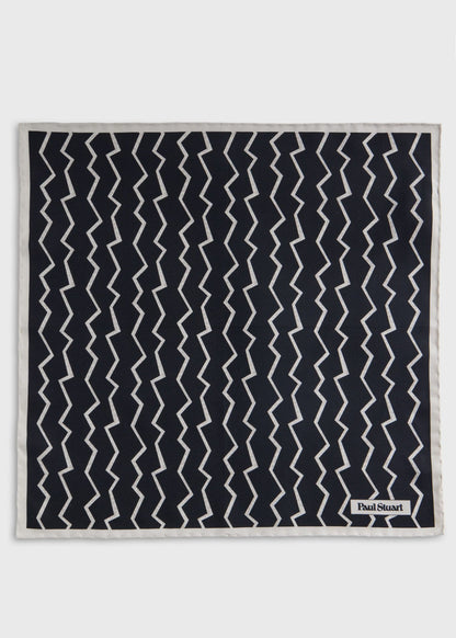 Silk Printed Geometric Pocket Square Black - Paul Stuart