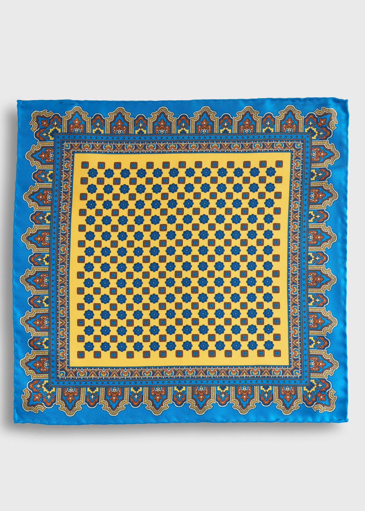 Medallion Print Pocket Square Blue - Paul Stuart