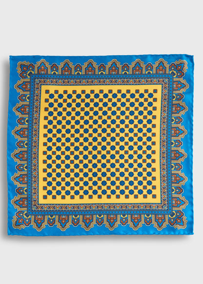 Medallion Print Pocket Square Blue - Paul Stuart