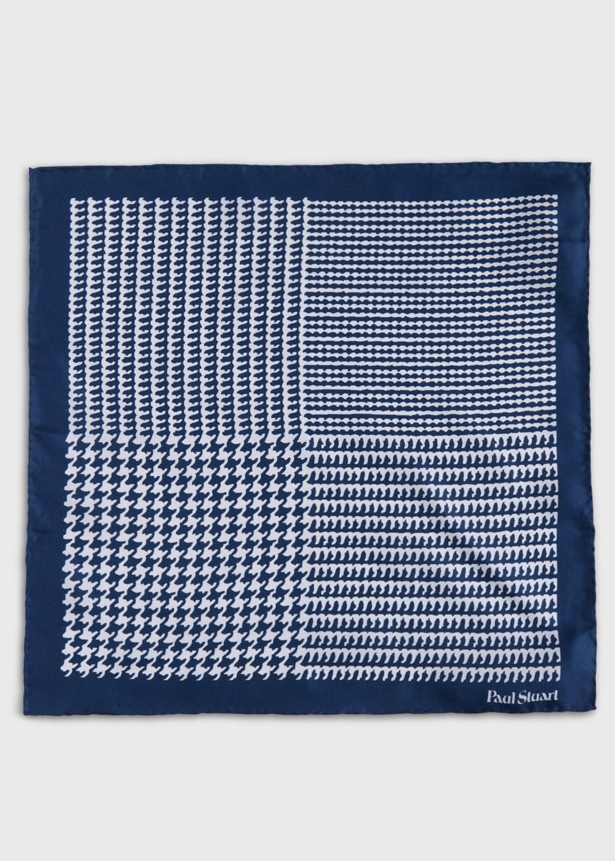 Printed Silk Large Houndstooth Pocket Square Navy - Paul Stuart
