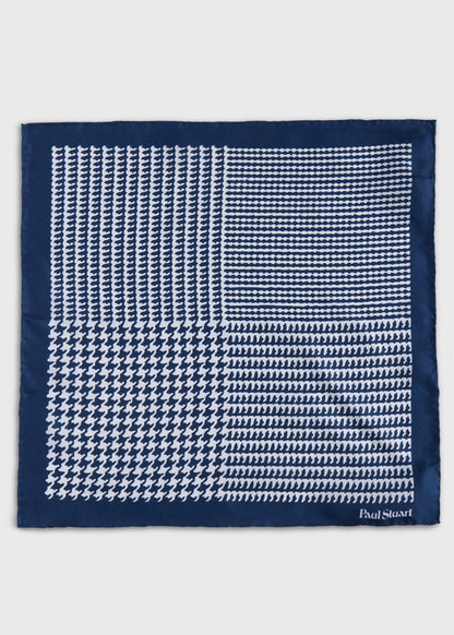 Printed Silk Large Houndstooth Pocket Square Navy - Paul Stuart