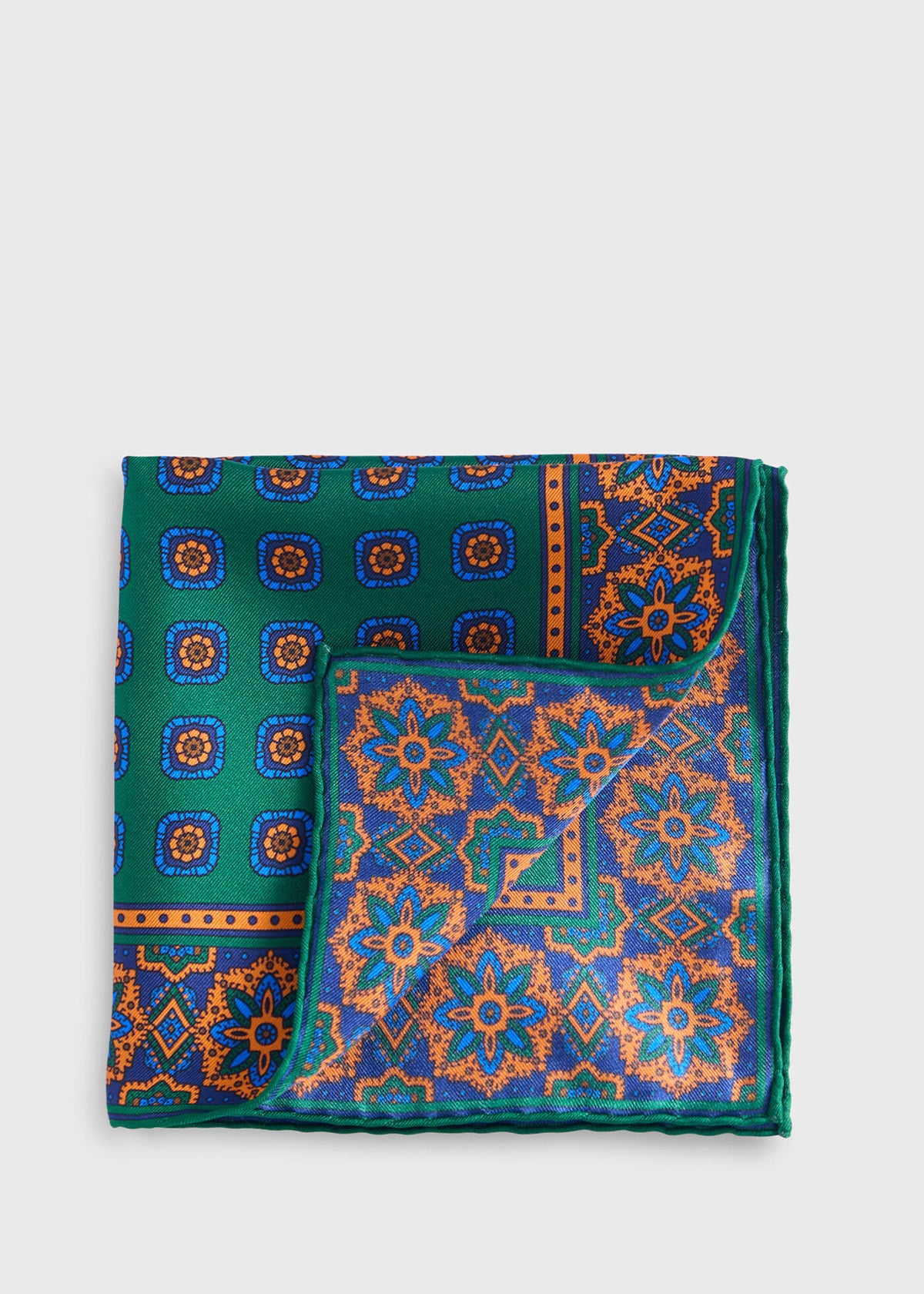 Medallion Print Pocket Square Navy - Paul Stuart