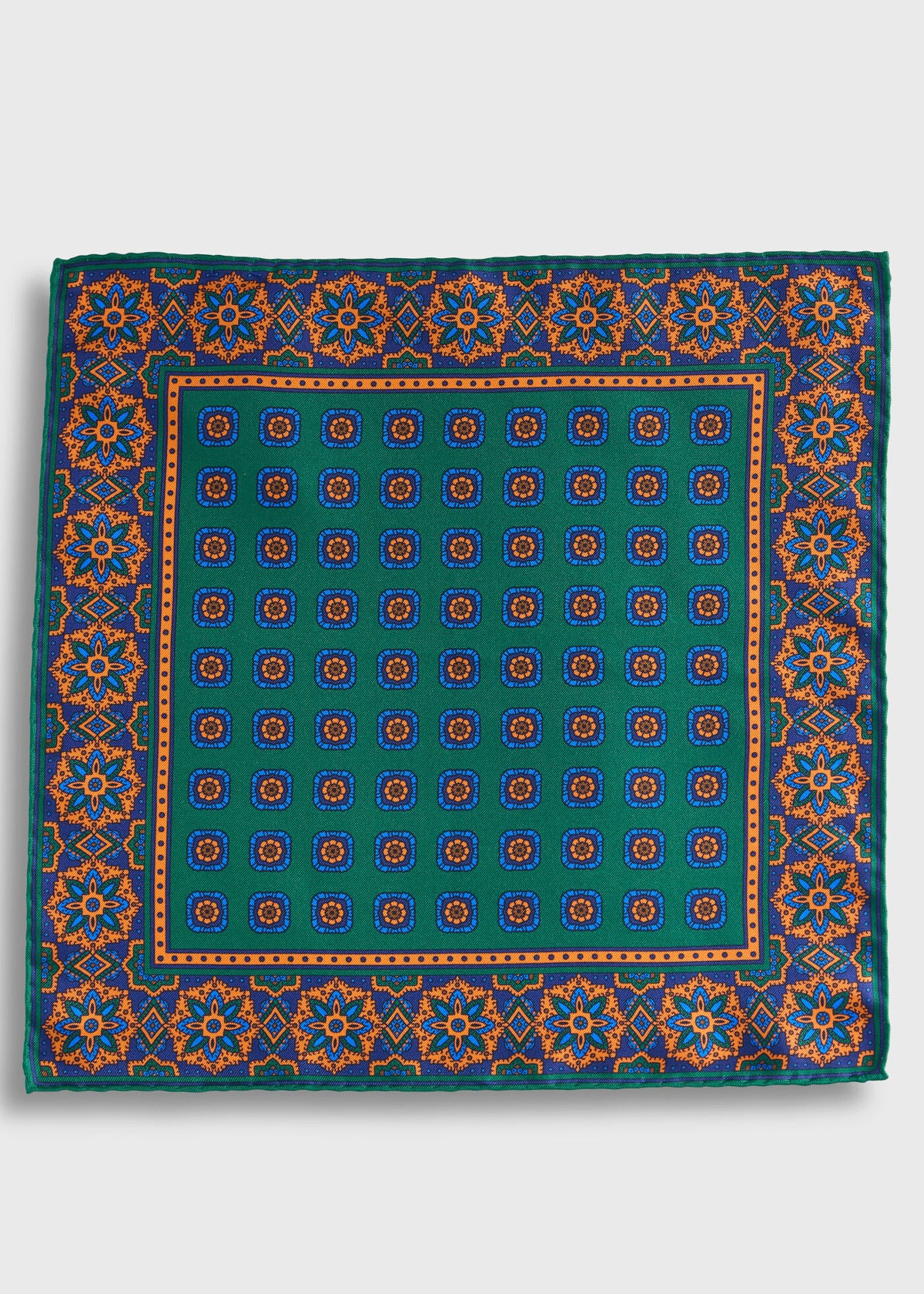 Medallion Print Pocket Square Navy - Paul Stuart