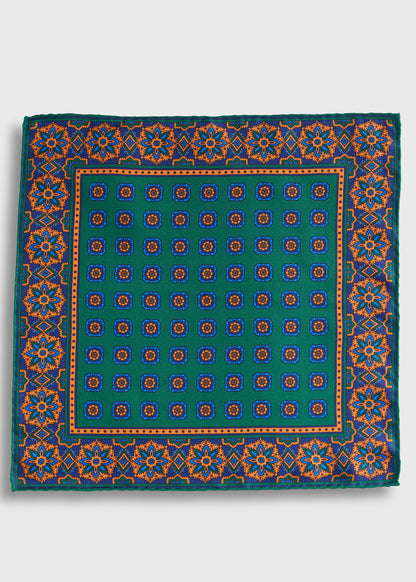 Medallion Print Pocket Square Navy - Paul Stuart