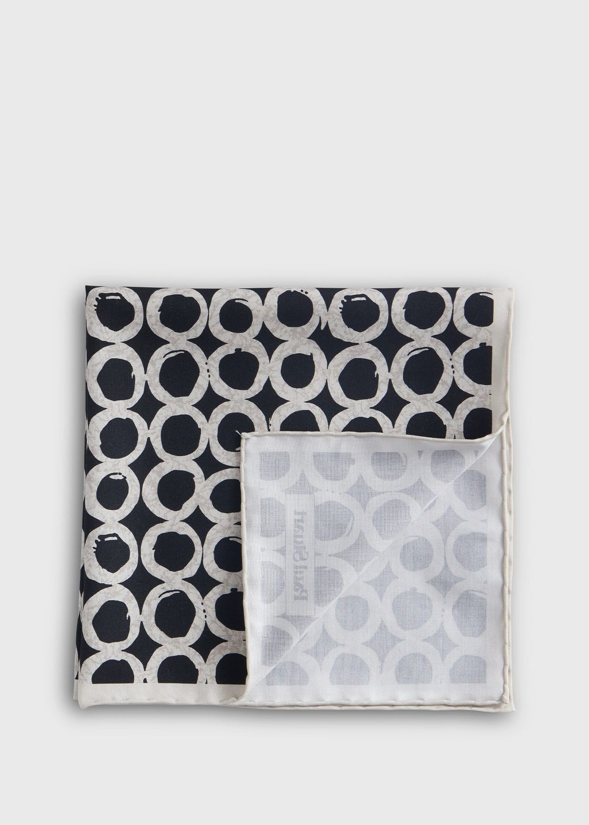 Geometric Print Silk Pocket Square Black - Paul Stuart